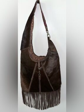 Red Dirt Hat Genuine Hair & Leather Fringe Hobo Bag – Brown/Silver